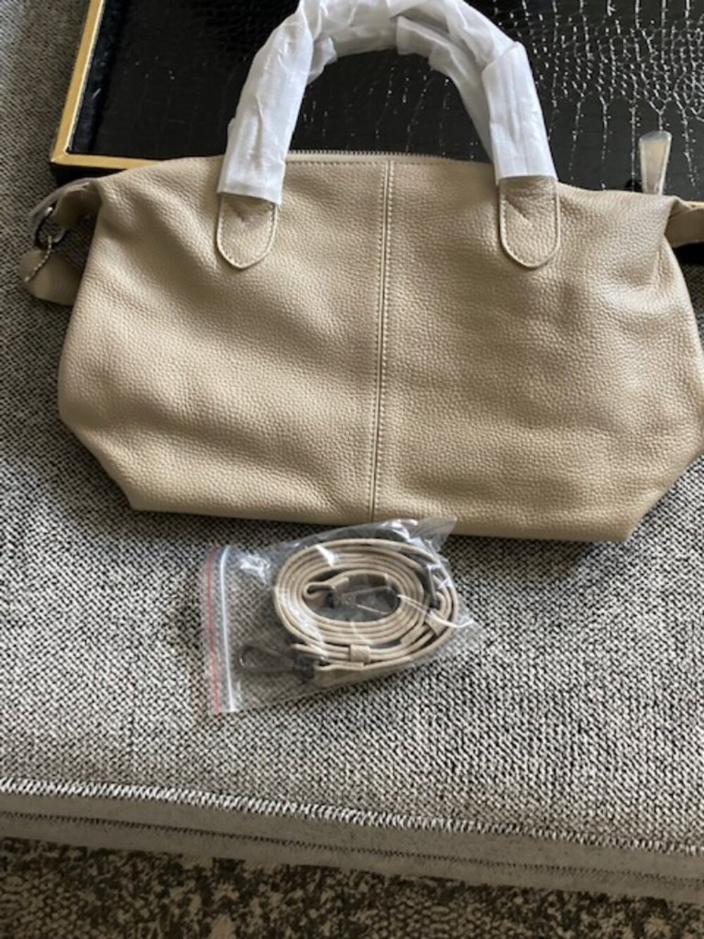 Genuine Leather Beige Handbag